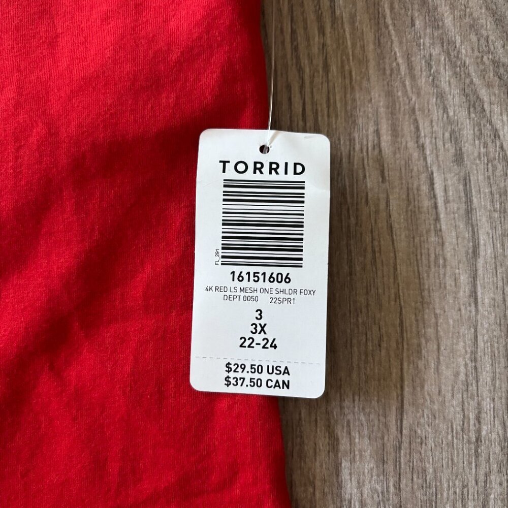 NWT Torrid Foxy One Shoulder Mesh Sleeve Red Top Womens Size 3X Bodycon Bold - Picture 3 of 11